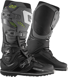 Gaerne SG-22 Gore-Tex Enduro motorcycle boots in anthracite and black, showing sturdy construction and secure ankle protection.