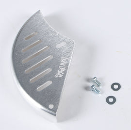 DEVOL rear disc guard for motorcycle, showcasing durable protective guard with mounting points on a neutral background.