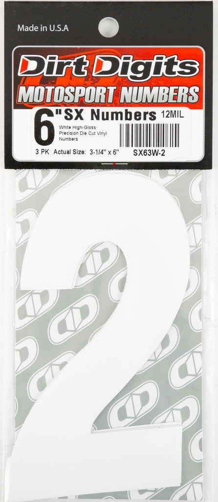 #2 6" White Super X Digits 3/Pk