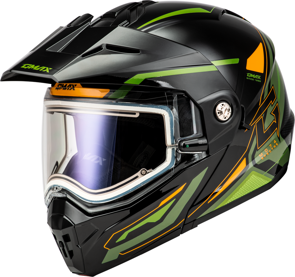 Md 74s Spectre Snow Helmet W/ Elec Shield Black/Green 2x