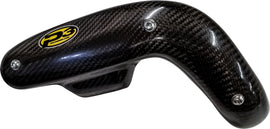 P3 brand heat shield made of carbon fiber for exhaust systems, shown installed on a vehicle in this close-up image.