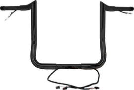 BAGGERNATION 14-inch Monkey Bagger handlebar in prewired satin black for Harley FLH/Flt motorcycles.