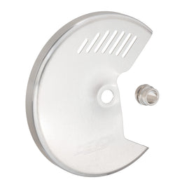 DEVOL Front Disc Guard for bikes, showcasing durable protective guard mounted on bicycle disc brake area with mounting hardware