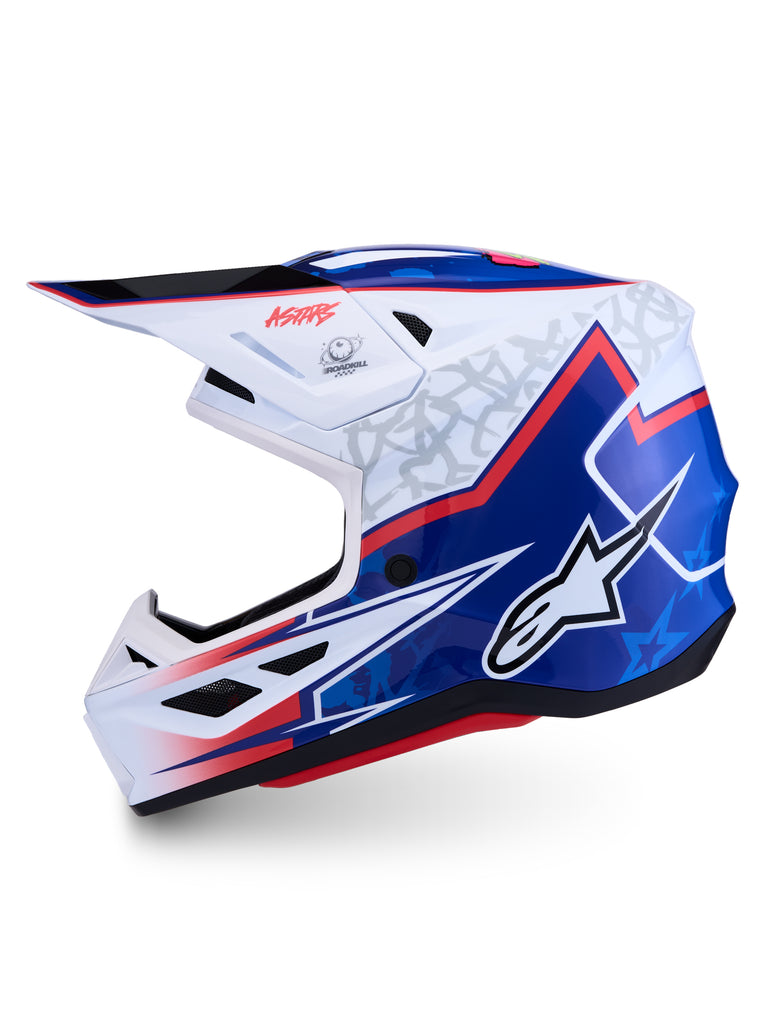 S M7 Blaster Helmet Ece06/Dot Wht/Blue/Red Glossy Sm