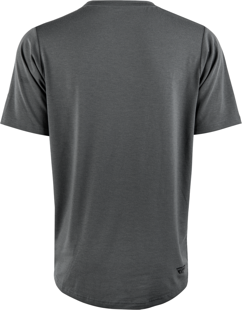 Gray FLY MTB Trail Tee shirt in XL size, featuring breathable fabric and sporty design, suitable for mountain biking adventures.