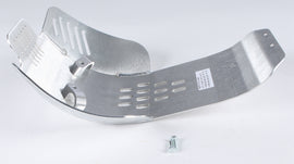 DEVOL skid plate guard for bikes, made of durable material, shown mounted on a bicycle frame to protect undercarriage.