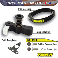 Load image into Gallery viewer, Tamer Single Button Holeshot Device 188-9203 suspension component, close-up of black metal part with mounting details.