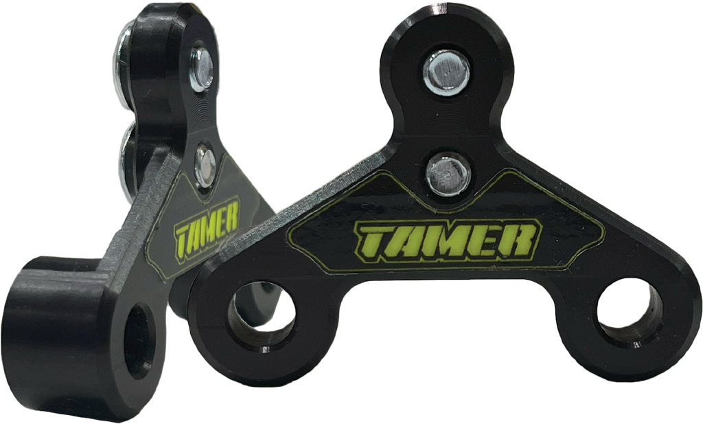 Tamer Tamer Fork Guard Bracket Double Black for motorcycle suspension, featuring a sturdy metal construction with black finish.