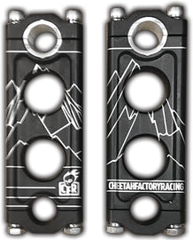 CFR Knucks Risers 4-inch black handlebar risers for motorcycle handlebars, showcasing the black finish and mounting hardware.