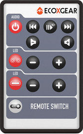 EcoXGear RF remote control for electronic devices, black with buttons, used for wireless operation and remote management.