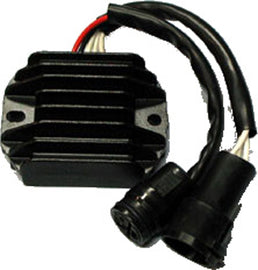 RICKS electrical regulator and rectifier for motorcycle, showing metal casing and wiring connections.
