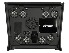 HOPPE stereo top 4 speakers without subwoofer, showcasing sleek black audio speakers for high-quality sound.