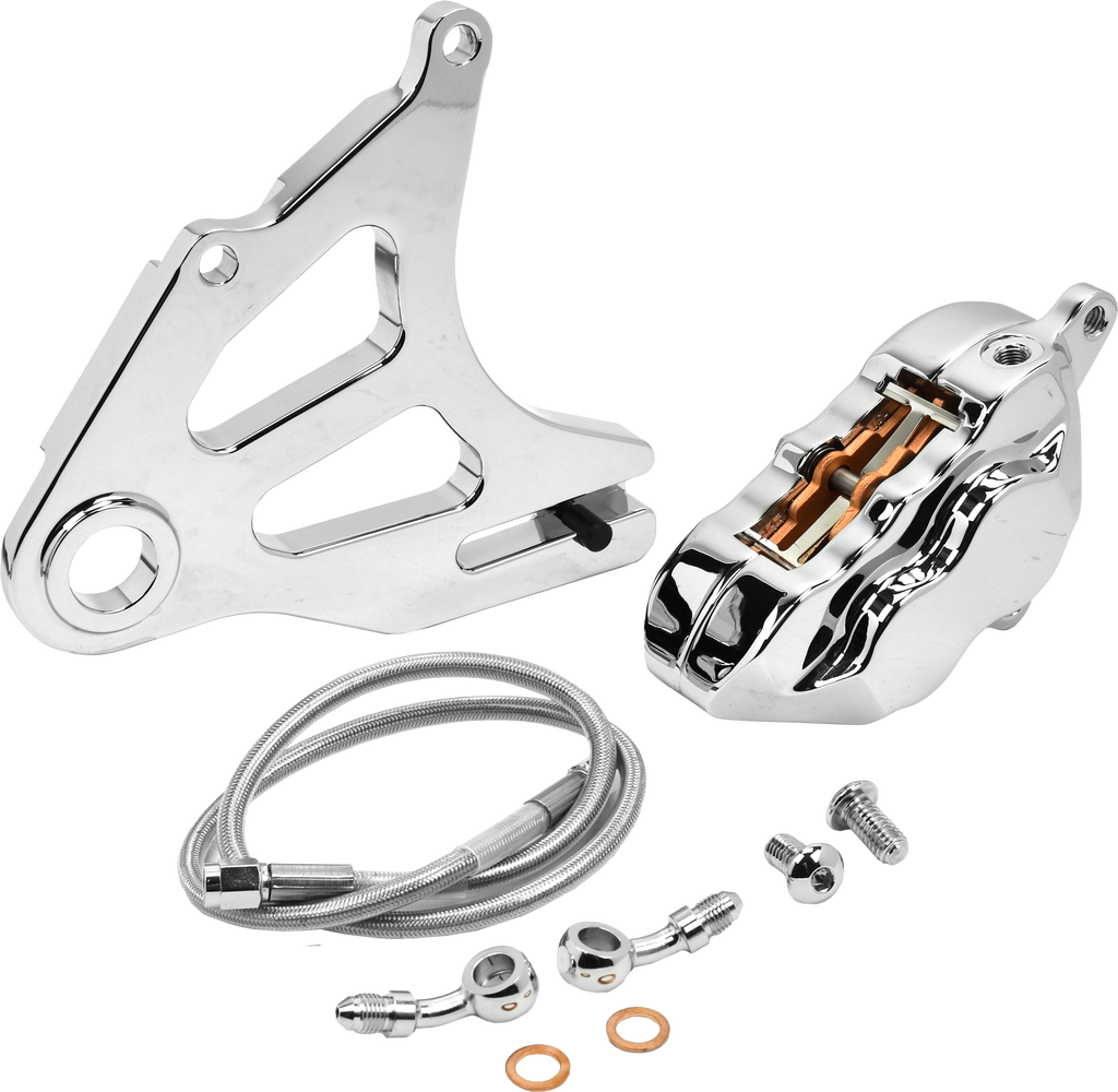 4 Pist Rear Caliper Kit Chrome St 18 Up
