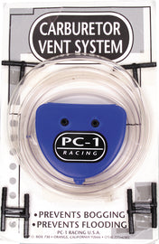 PCRACING carburetor vent system for intake and fuel systems, shown with hoses and fittings in a close-up view.