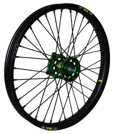 Wheel Front 1.60x21 Green Hub Blk Rim/Sil Spoke/Sil Nipple