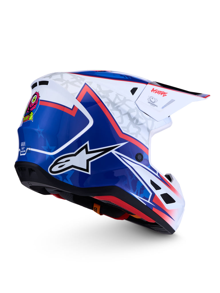 S M7 Blaster Helmet Ece06/Dot Wht/Blue/Red Glossy Xl