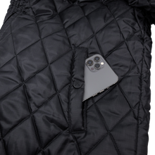 Load image into Gallery viewer, Black DBK liner jacket with a smooth fabric exterior, shown on a hanger, featuring a sleek and casual design.