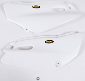 White MAIER body side panels with smooth finish and mounting points, designed for motorcycle body customization.
