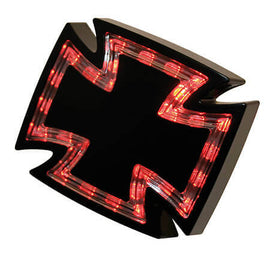 Gothic black LED tail and brake light by HIGHSIDER, designed for motorcycle illumination, showing the sleek black housing and LED bulbs.