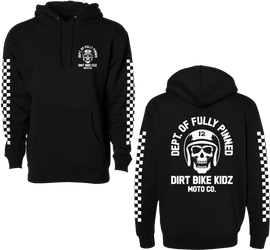 Black DBK Fully Pinned Hoodie in medium size, featuring a relaxed fit and detailed pinning design, displayed on a neutral background.