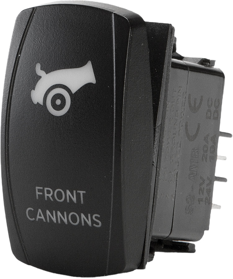 FLIP Front Cannons Dash Switch Pro Series backlit switches for vehicle dashboard control, with illuminated toggle design.