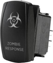 FLIP Zombie Response Lighting Pro Series backlit switch showing illuminated switch with black and red design details.