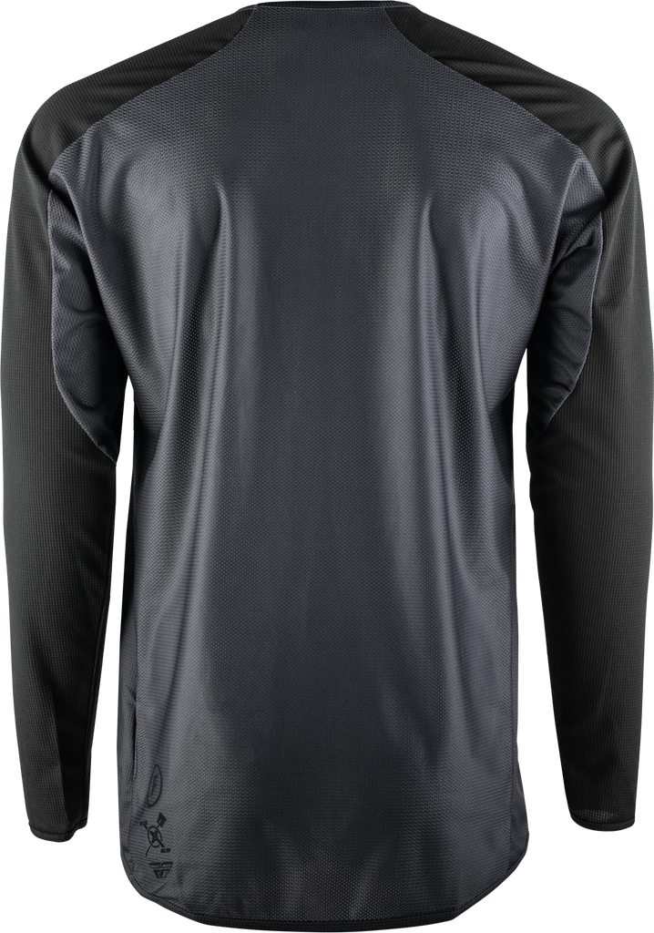 Fly MTB Gravity long sleeve jersey in grey and black, men's size medium, featuring lightweight, breathable cycling apparel.