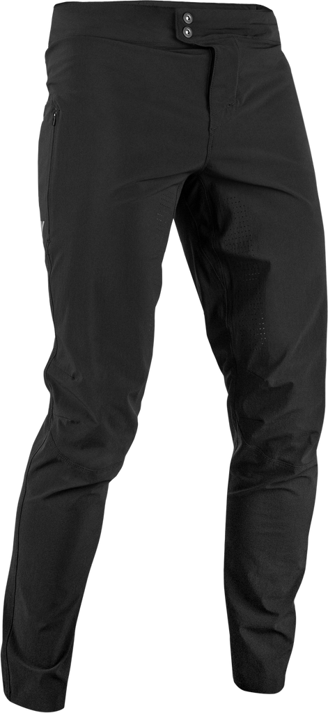 Black FLY MTB Enduro Pants in size 34, shown with durable fabric and adjustable waist for mountain biking comfort.