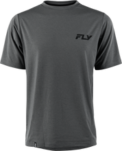 Load image into Gallery viewer, Fly MTB Trail Tee shirt in grey, XL size, showcasing a casual fit and logo design, ideal for mountain biking enthusiasts.