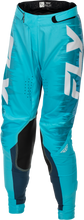 Load image into Gallery viewer, Fly Racing women's Lite pants in aqua, navy, and white, size 0/02, featuring lightweight durable riding gear.