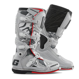 Gaerne Fastback Endurance Boots in snow camouflage, size 12, showing rugged design and secure ankle support.