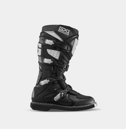 Black Gaerne GX-1 motorcycle boots in size 14 with sturdy design and ankle protection.