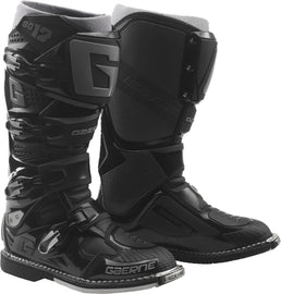 Black Gaerne SG12 motorcycle boots in size 12 with ankle support and sturdy design, shown from the side.