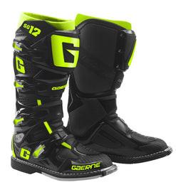 Gaerne SG12 motocross boots in black and yellow fluo with size 10, featuring durable design and secure fastening.