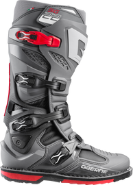 Gaerne SG22 motorcycle boots in anthracite, black, and red, size 13, with sturdy design and protective features.