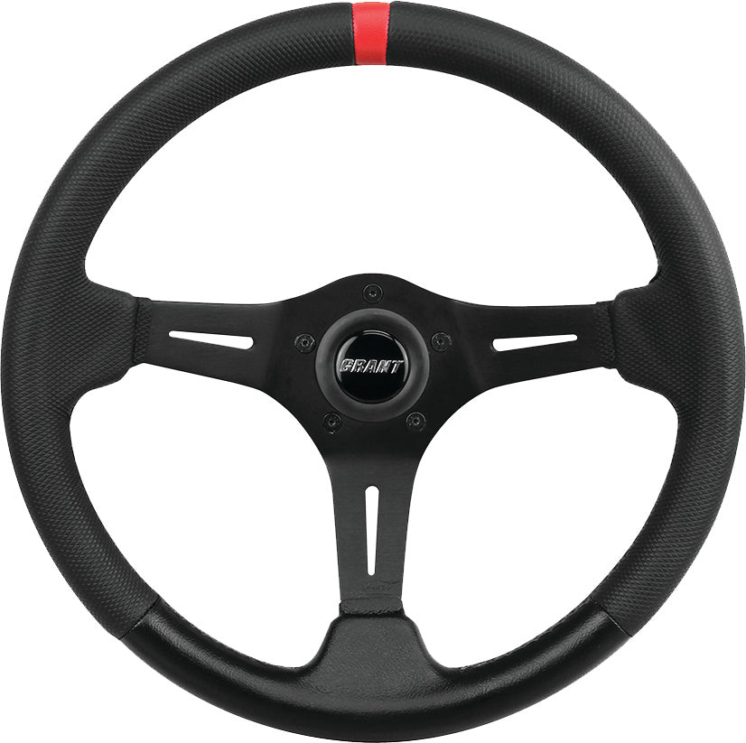 Grant R&P black steering wheel with ultra grip, designed for enhanced control and comfortable handling in vehicles.