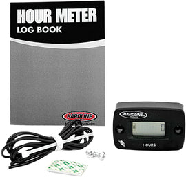 Hardline Hour Meter gauge 27-2010 showing digital display with black casing, used for tracking engine hours in machinery.