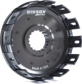 Hinson Billet Clutch Basket for HON motorcycles, showing the durable metal construction and precise design details.