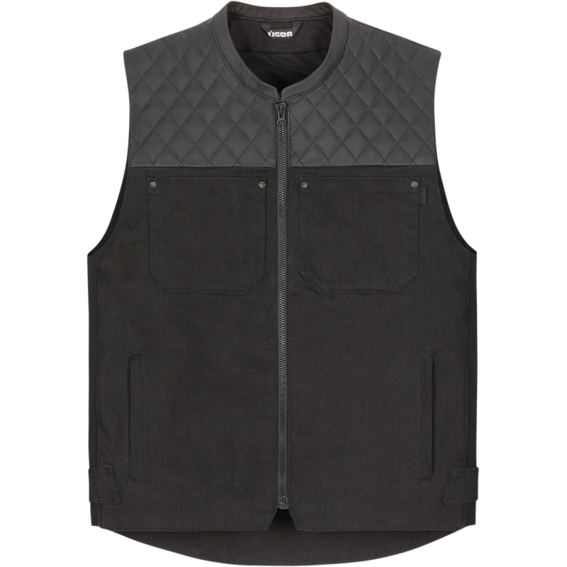 ICON CHAMONIX DENIM/LEATHER RIDING VEST BLACK - The Speed Shop Canada