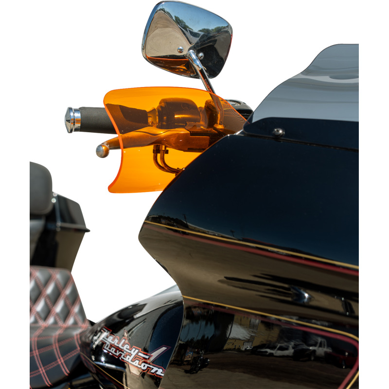 Klock Werks Flare Hand Guards for Indian Motorcycles, red cable clutch hand controls with protective flare design.