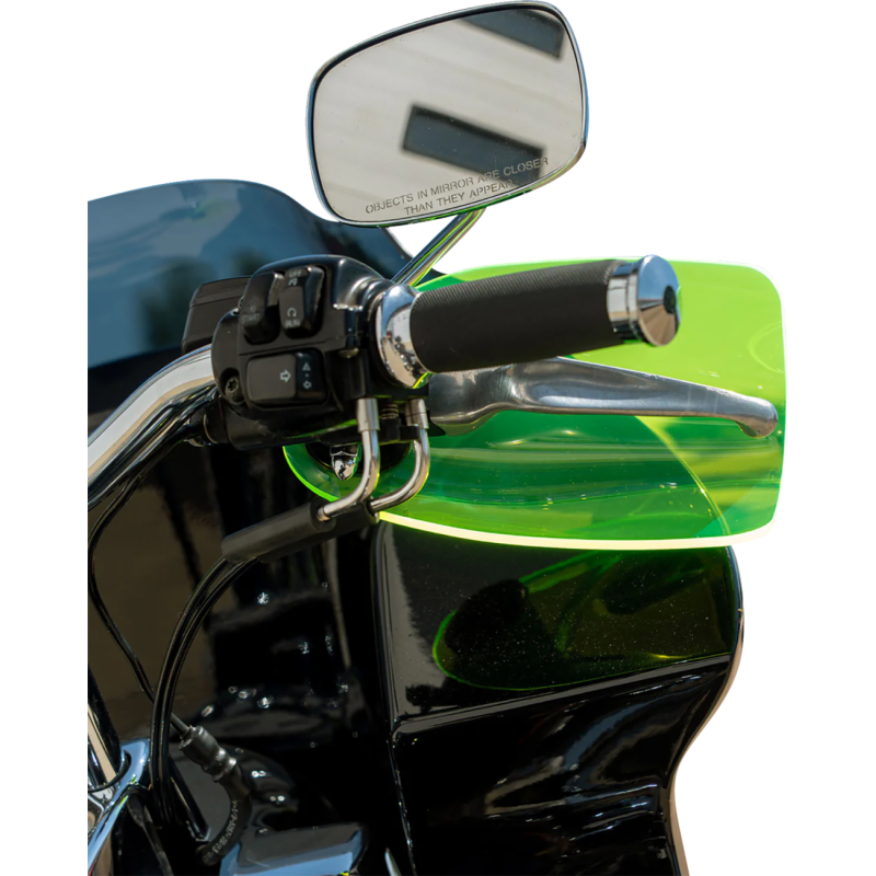 Klock Werks flare hand guards with red cable clutch for Indian motorcycles, durable hand controls for enhanced riding protection.