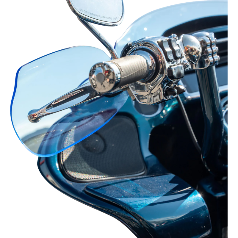 Klock Werks flare hand guards with red cable clutch for Indian motorcycles, featuring durable hand controls and protective design.