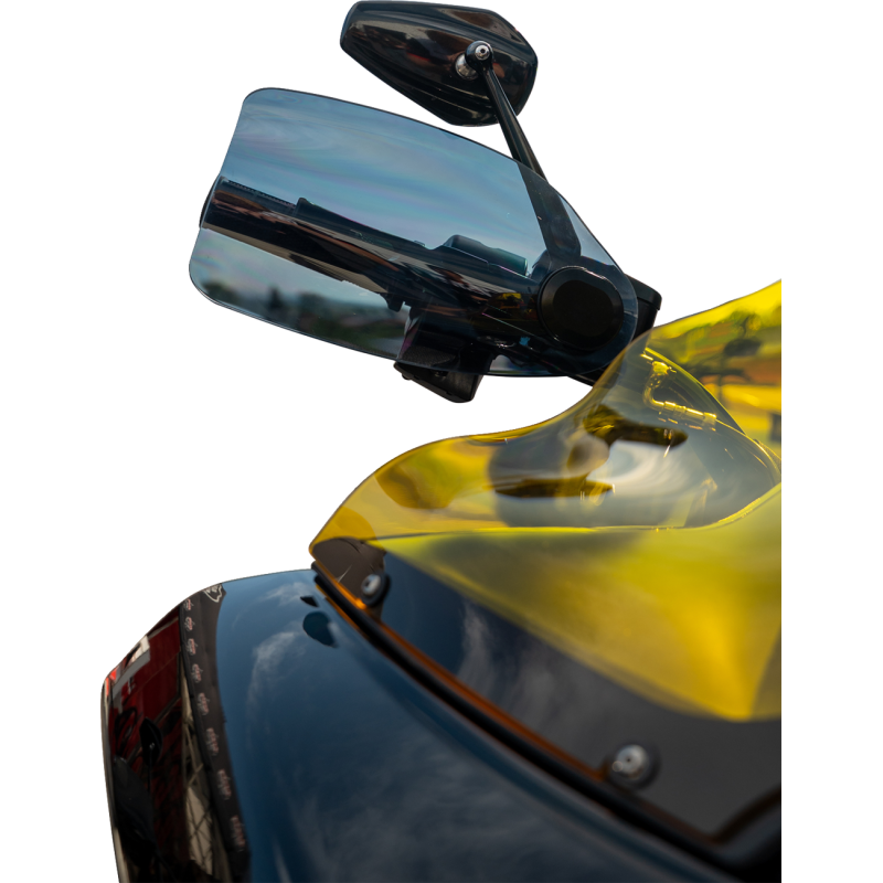Klock Werks flare hand guards with red cable clutch for Indian motorcycles, featuring protective hand control covers.