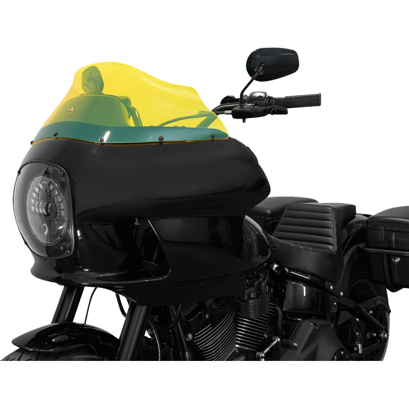 Klock Werks Flare Windshield for Harley Davidson FXRT and FXRP models, yellow tinted motorcycle windscreen.
