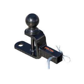 Kolpin 3-way trailer hitch with 1.25-inch receiver, 2-inch ball, and hook for towing and hauling applications.