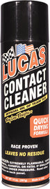 LUCAS Contact Cleaner 14 oz spray can, ideal for cleaning electrical contacts and components, shown in a case of 12 cans.
