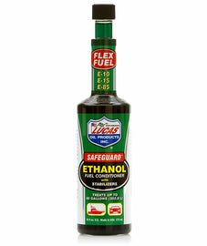 LUCAS Ethanol Fuel Conditioner 16oz bottle, a chemical product for fuel stabilization, shown with multiple bottles in a case.