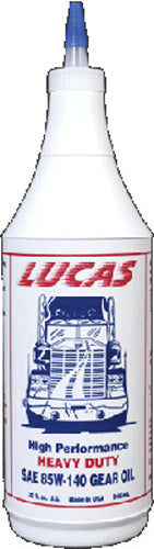 LUCAS Heavy Duty Gear Oil 85W140, 1 Qt bottle, suitable for gear lubrication, with a 12-pack case, industrial chemicals.