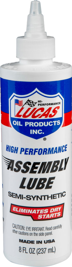 LUCAS Semi-Synthetic Assembly Lube 8 oz bottle, automotive lubricant for engine assembly, packaged in case of 12.