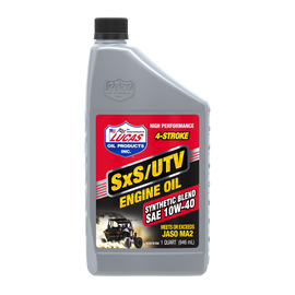LUCAS Sxs semi-synthetic engine oil 10W40 in 1-quart container, with six bottles per case, for automotive engine lubrication.